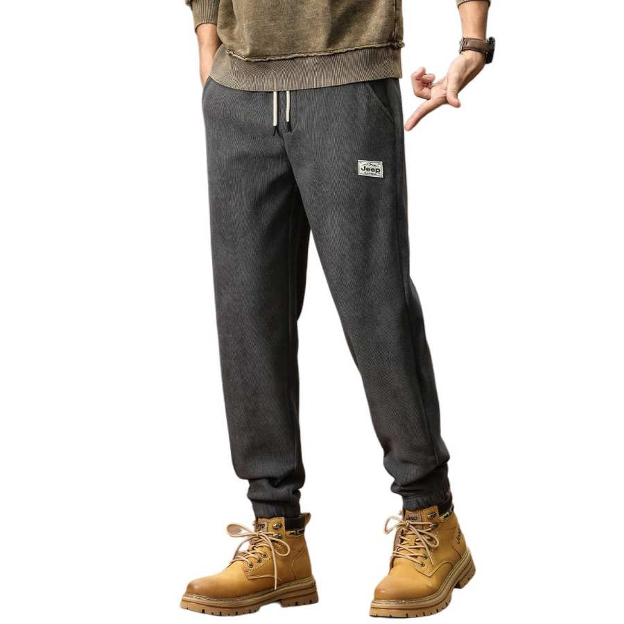 Jeep Mid Rise Loose Fit Elastic Cuff Versatile Thermal Thickened And Fleece Lined Casual Pants Men's