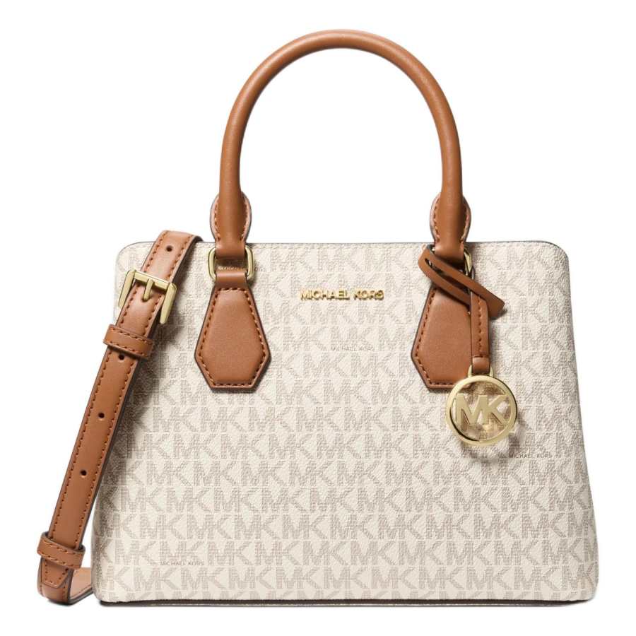 MICHAEL KORS Camille Artificial Leather Handbag Small Women's Vanilla White & Acorn Brown