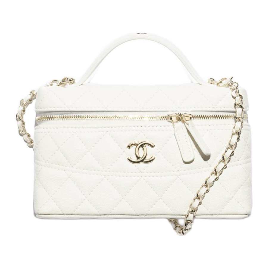 CHANEL Grain Cow Leather Material Gold Chain Crossbody Handbag Women's White
