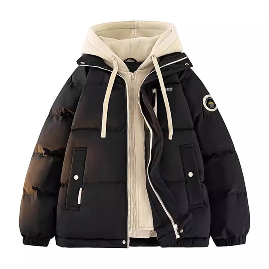Jeep Puffer Jackets Unisex Hooded Thickened Mock Two Piece Puffer Jacket