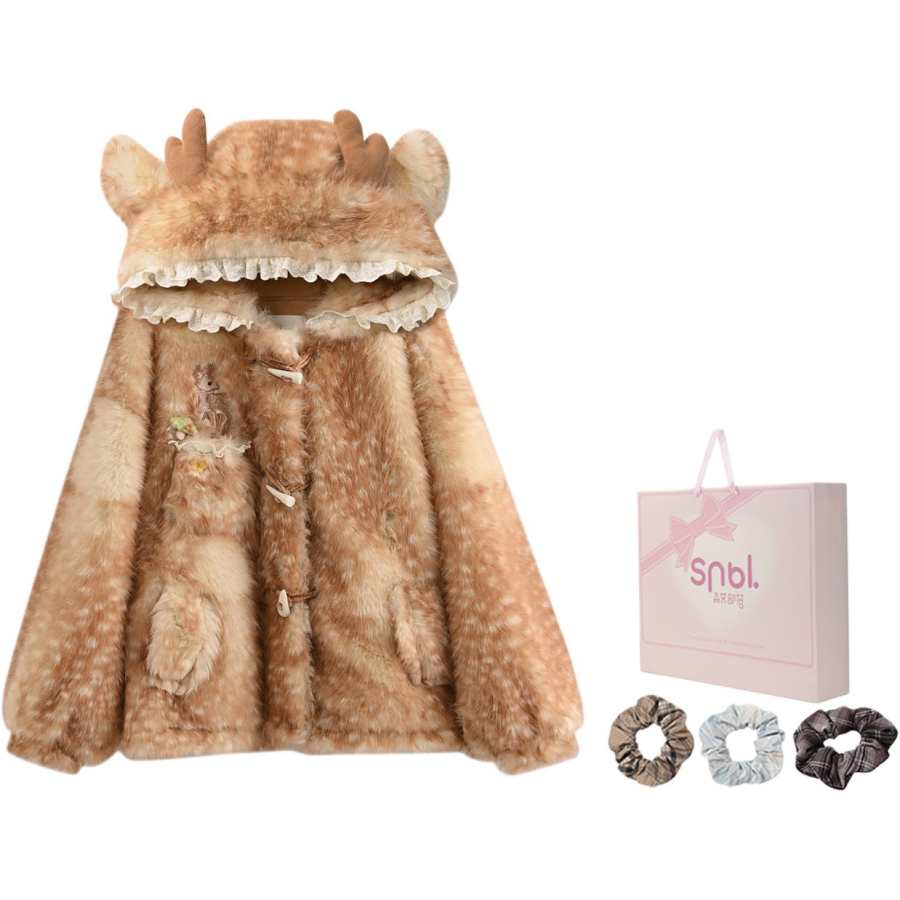 SNBL Velvet Jackets Women's Deer Brown Hooded Thickened
