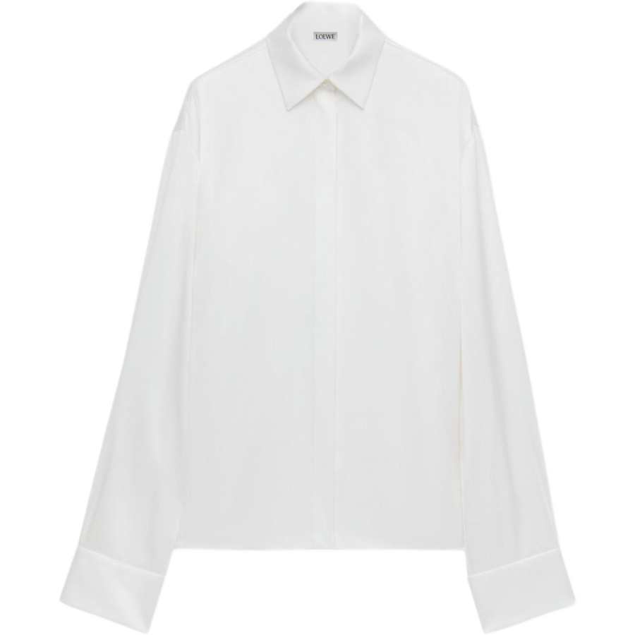 LOEWE Shirts Women's White Pointed Collar Moderate Shirt