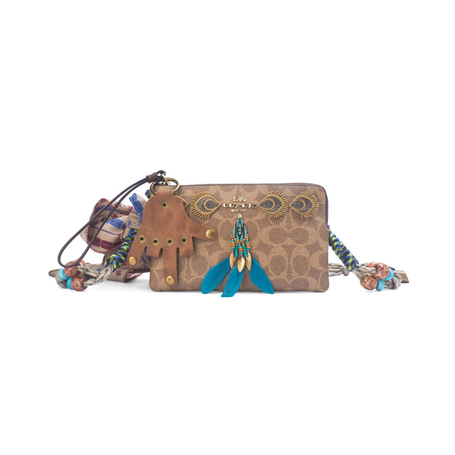 COACH Artificial Leather Clutch Small Women's Brown Yellow