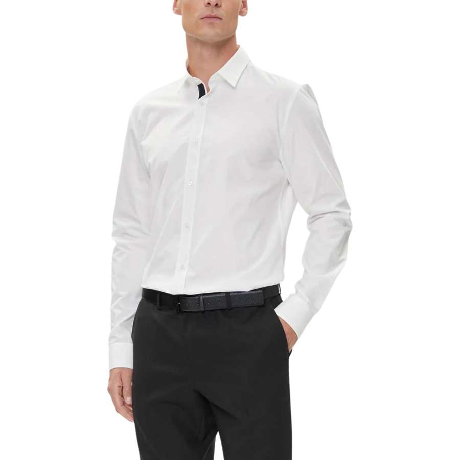 HUGO BOSS Shirts Men's White Lapel Moderate Straight Fit
