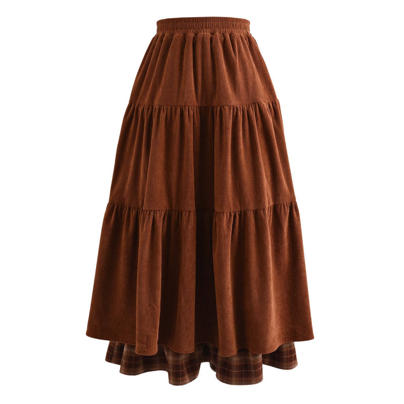 SNBL Casual Long Skirts Women's Brown Moderate Mid Length A Line Skirt