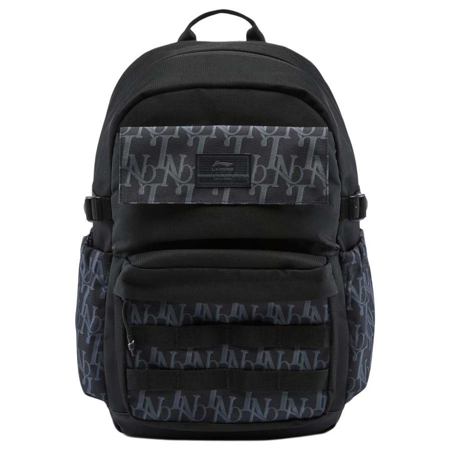 Li-Ning Li Ning Sports Life Collection Letter Print Polyester Backpack Regular Unisex Black All Over Print