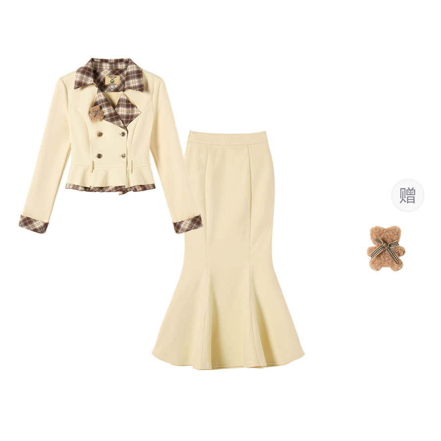 FABRIC PIG Two Piece Skirt Sets Women's Lapel Moderate Mid Length