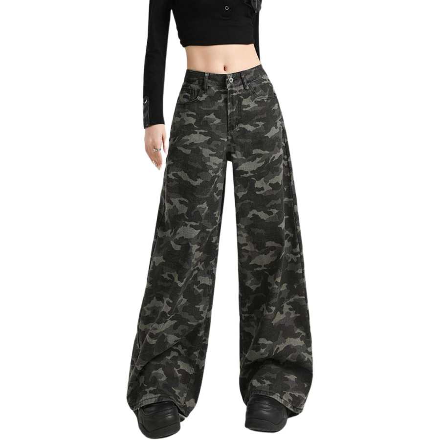 BALENO Jeans Women's Gray Regular Moderate Wide Leg Pants
