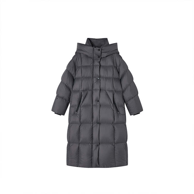 XIANGYING Down Jackets Women's Dark Gray Hooded Thickened Down Coat