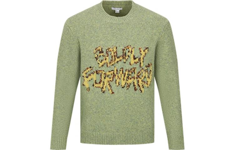 URBAN REVIVO Knitwear Men's Yellow Green Crew Neck Moderate Straight Fit