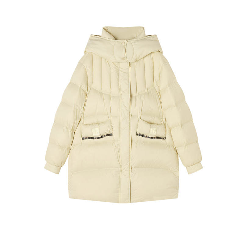 XIANGYING Down Jackets Women's Light Yellow Moderate Puffer Jacket