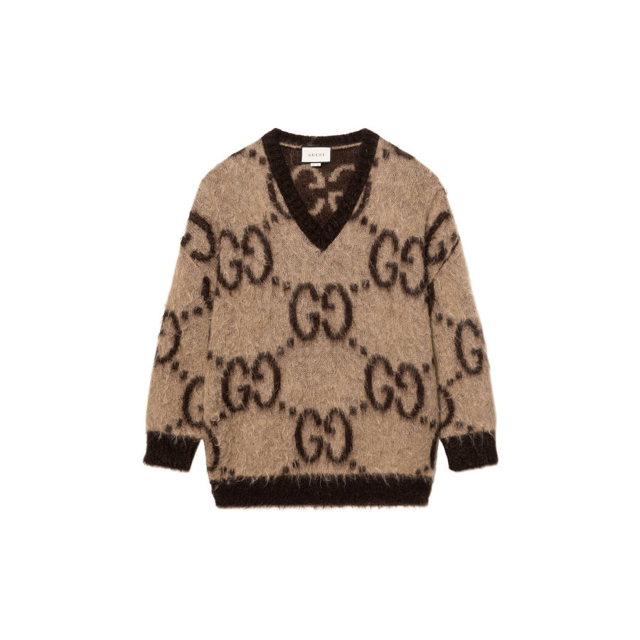 GUCCI Sweaters Women's Beige V Neck Moderate A Line