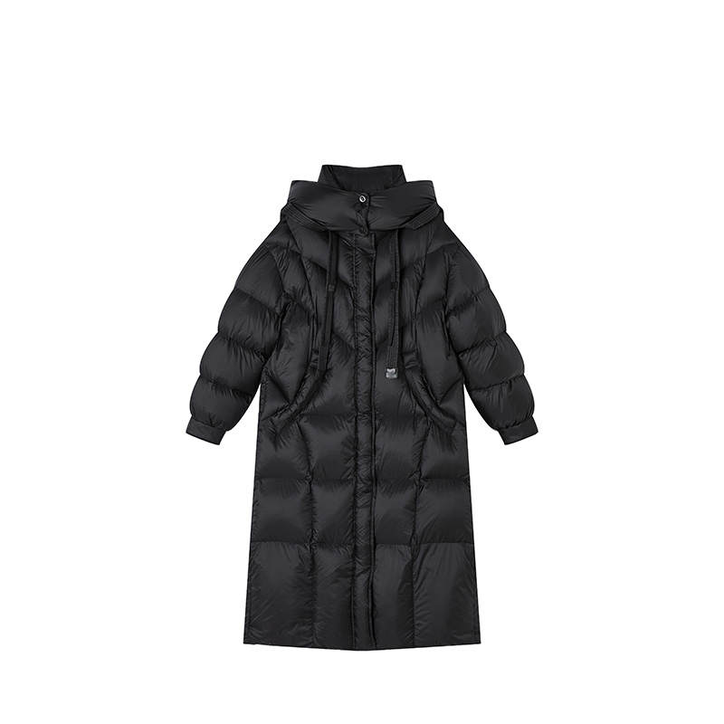 XIANGYING Down Jackets Women's Black Hooded Thickened
