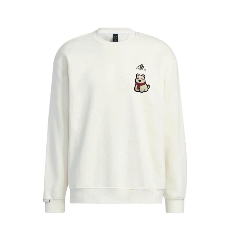 Adidas Adidas LABEL Scarf West Highland Minimalist Style Cute Appliqué Crew Neck Fleece Lined Casual Sweatshirt Unisex