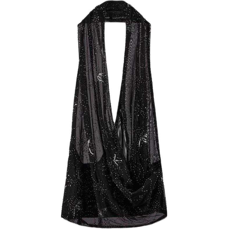 ZARA Tank Tops Women's Black Moderate Halter Neck