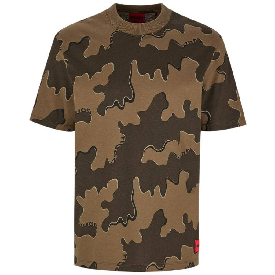 HUGO BOSS T Shirts Men's Army Green Crew Neck Moderate Straight Fit
