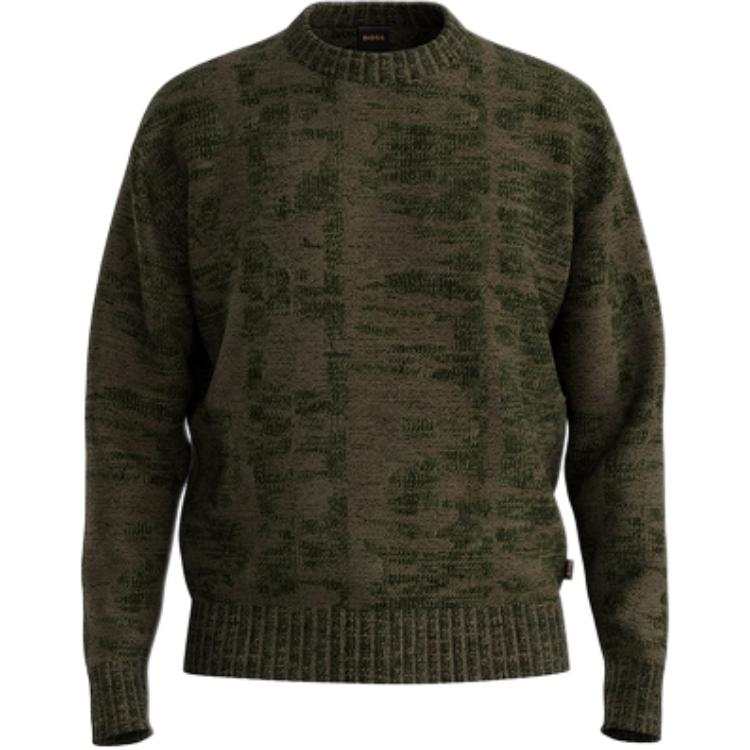 HUGO BOSS Knitwear Men's Olive Green Crew Neck Moderate