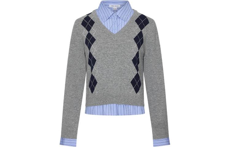 URBAN REVIVO Knitwear Women's Dark Gray Heather Gray Lapel Thin Mock Two Piece