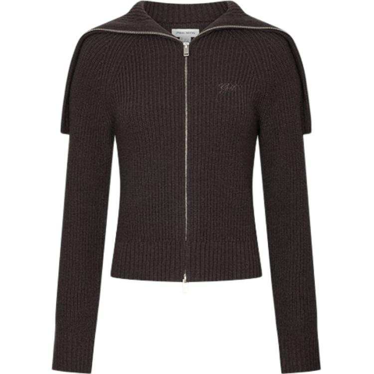 URBAN REVIVO Knitwear Women's Dark Brown Lapel Moderate