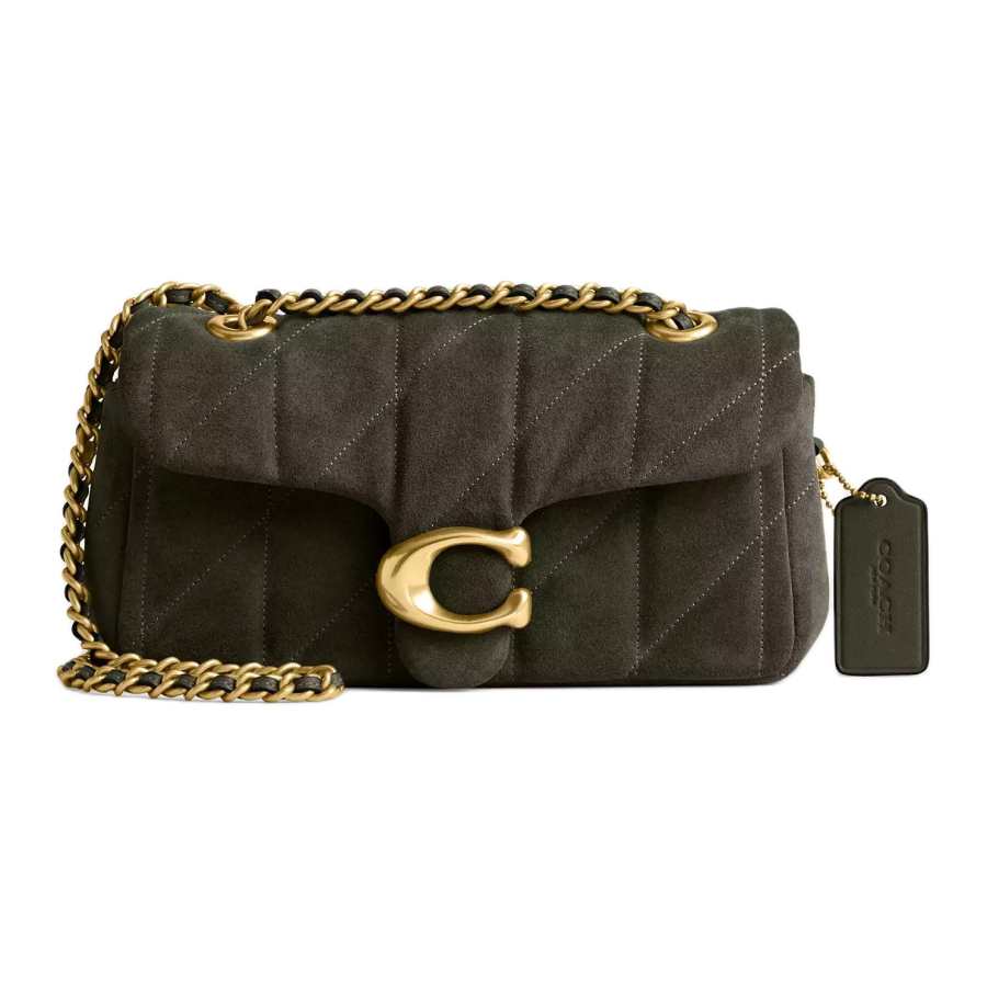 COACH Tabby Cow Split Leather Shoulder Bag, Crossbody Bag Small Women's Brass & Olive Green