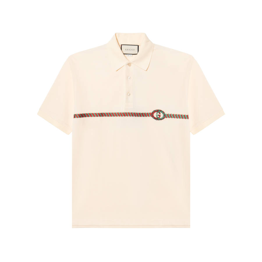 GUCCI Polo Shirts Men's Beige Polo Collar Moderate