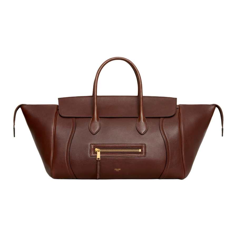 CELINE Luggage Sheepskin One Shoulder Handbag Medium Women's Dark Brown