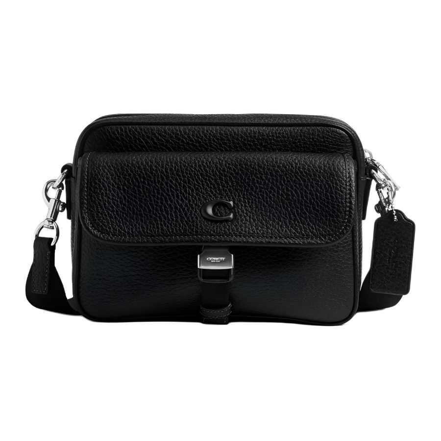 COACH Cow Leather Shoulder Bag, Crossbody Bag Small Men's Black