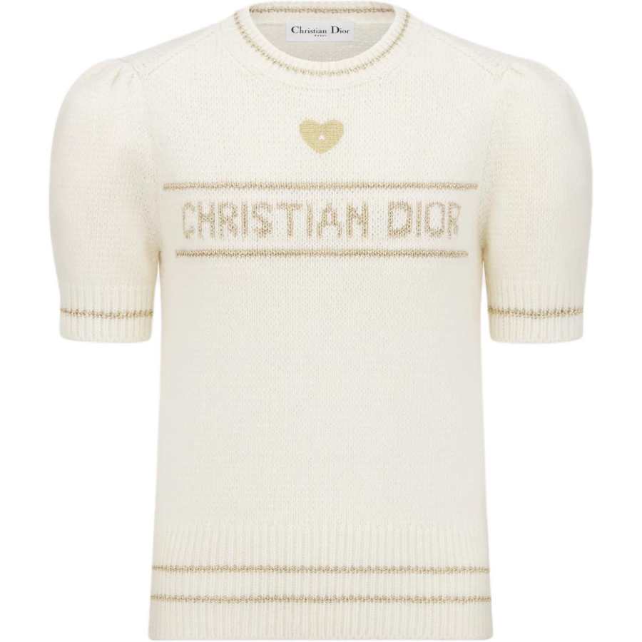 DIOR Sweaters Women's Ecru Gold Crew Neck Moderate Other