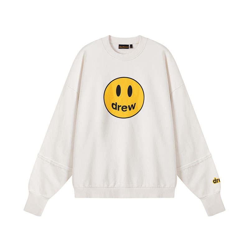 Drew House Smiley Collection Loose Fit Crew Neck Pullover Long Sleeved Fleece Lined Sweatshirt Unisex