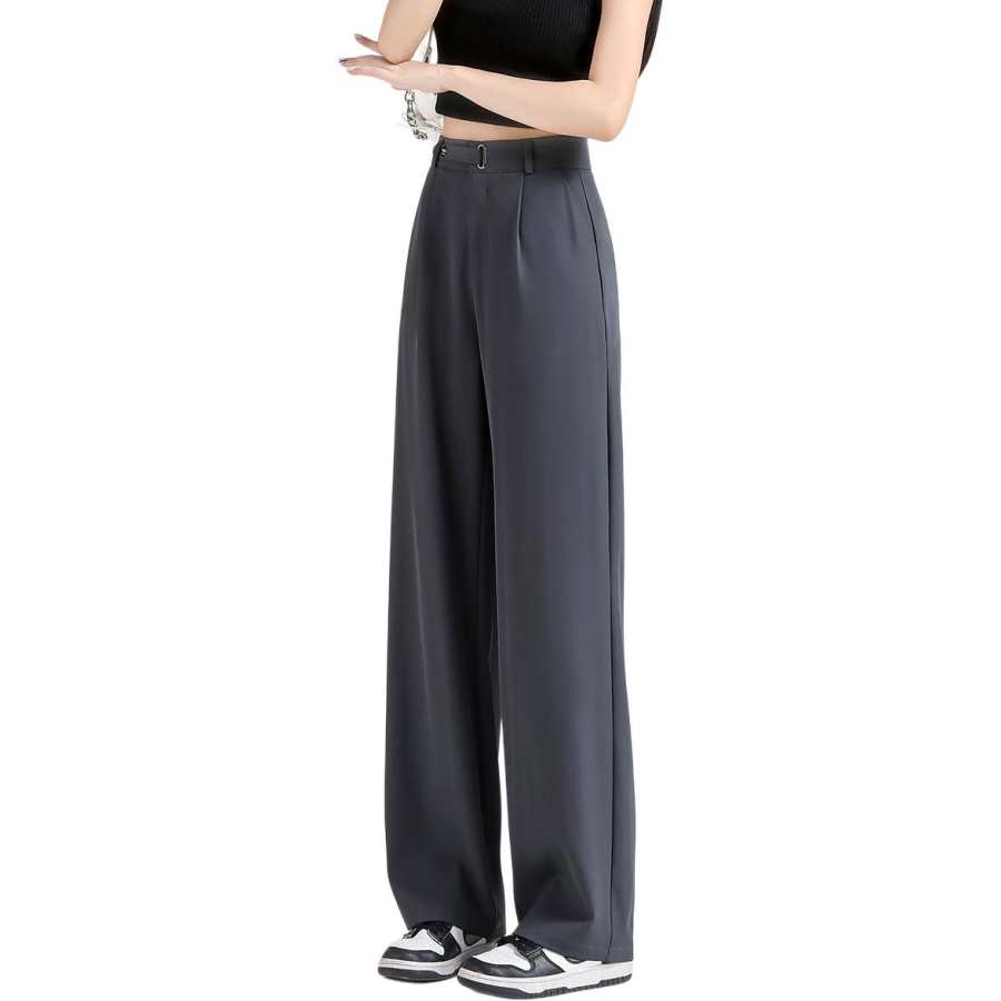 Tonlion Casual Pants Women's Dark Gray Moderate Wide Leg Pants
