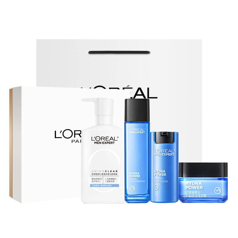 L'OREAL L'Oréal Men's Hydrating Water Cleanser, Toner, And Cream Skincare Set Hydrating Cleaning Four Piece Set
