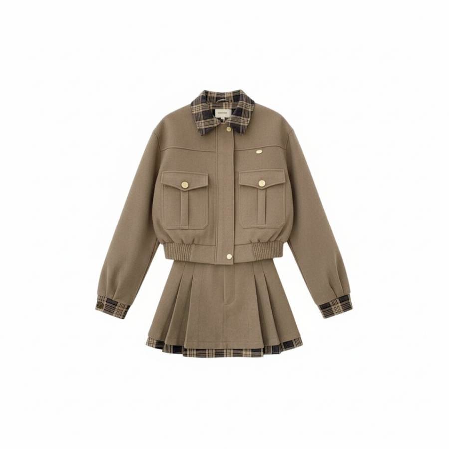 Cosyism Two Piece Skirt Sets Women's Lapel Moderate Short