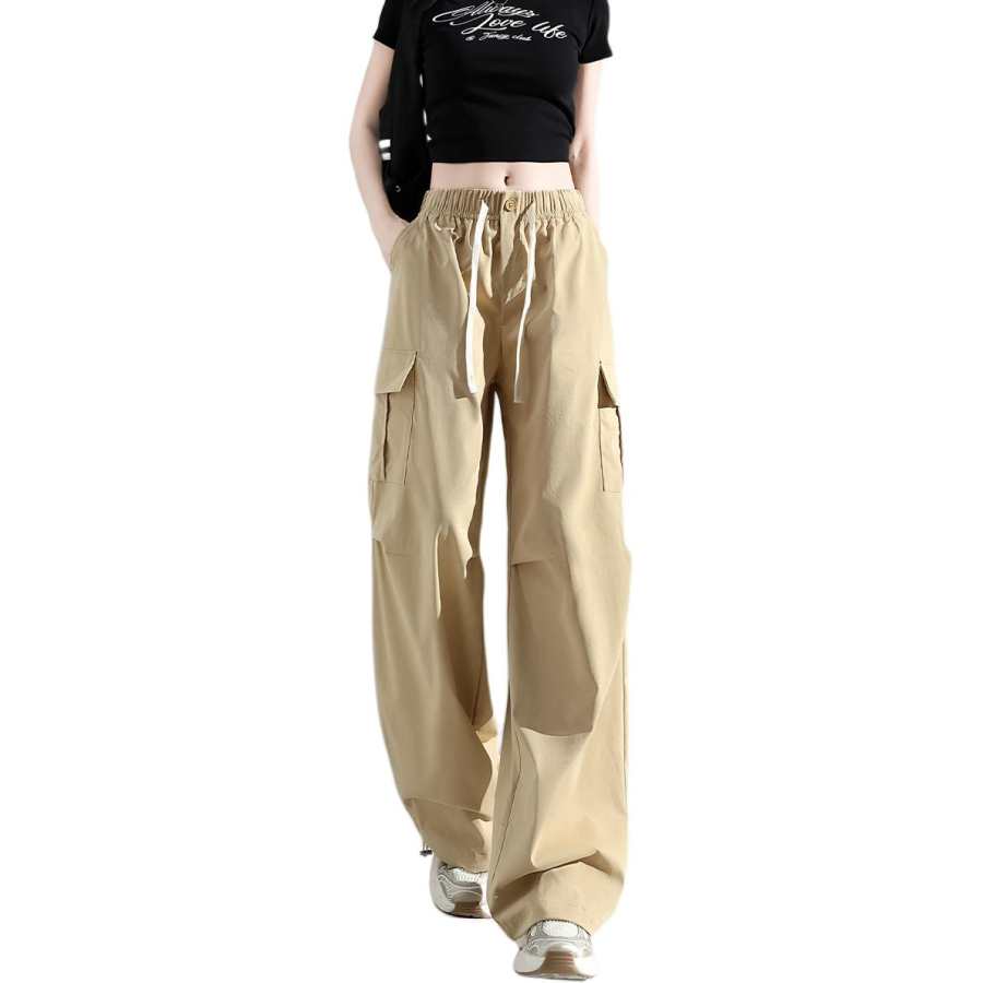 Tonlion Casual Pants Women's Light Khaki Moderate Wide Leg Pants
