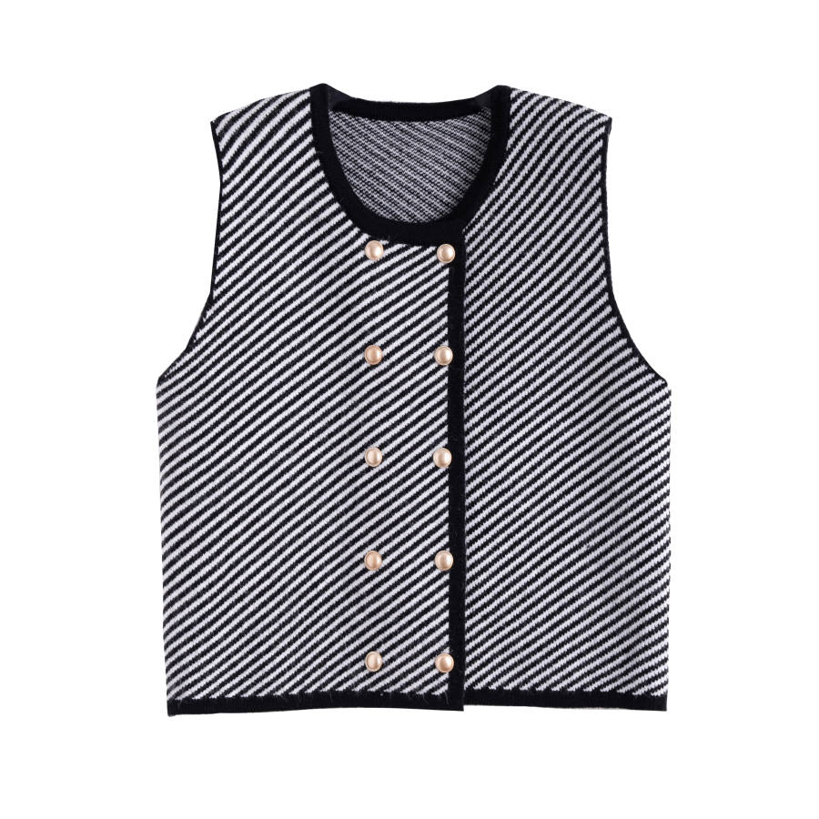 Tonlion Vests Women's Black Crew Neck Moderate Knitted Fabric