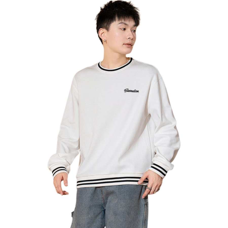 Tonlion Sweatshirts Men's White Crew Neck Moderate Regular