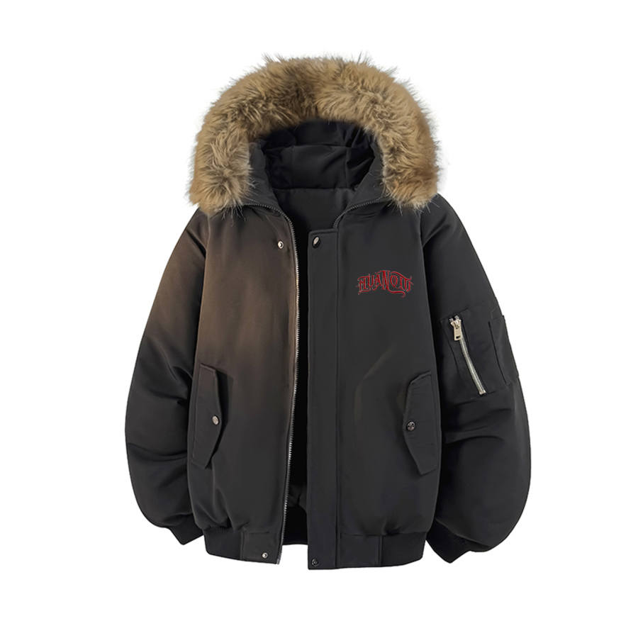 HUANQIU Puffer Jackets Unisex Hooded Thickened Cargo Puffer Jacket