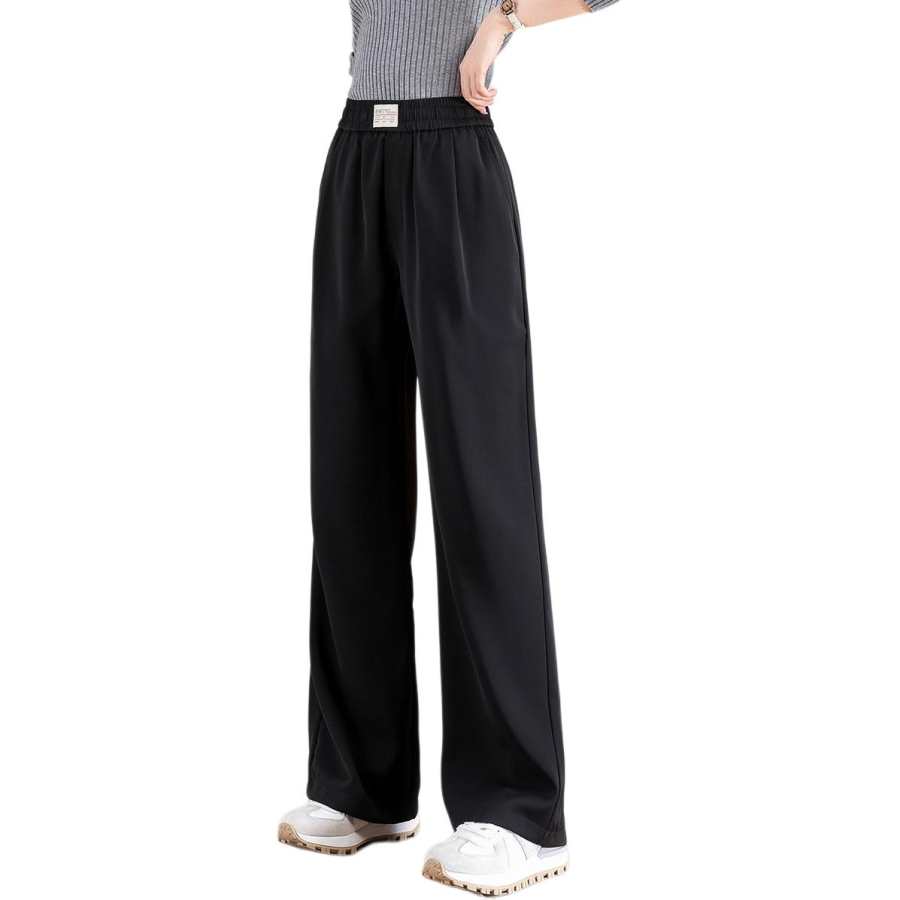 Tonlion Casual Pants Women's Black Moderate Wide Leg Pants