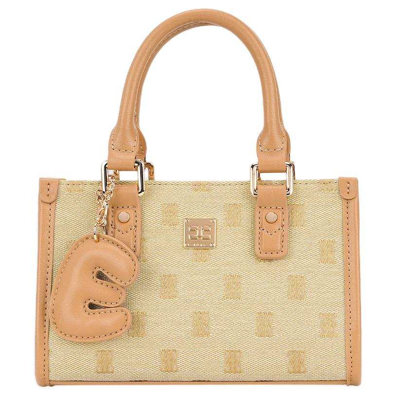 ELLE Fabric, Synthetic Leather One Shoulder Handbag Small Women's Black/Oat Apricot