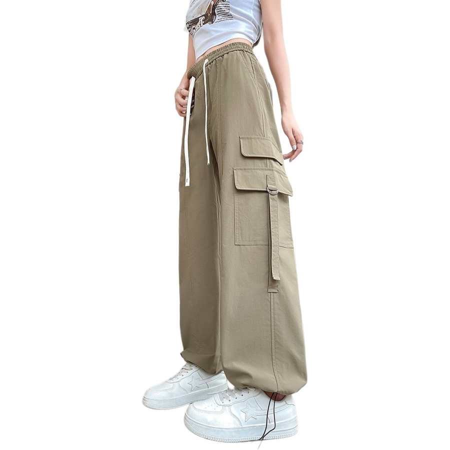 Tonlion Casual Pants Women's Khaki Thin Wide Leg Pants