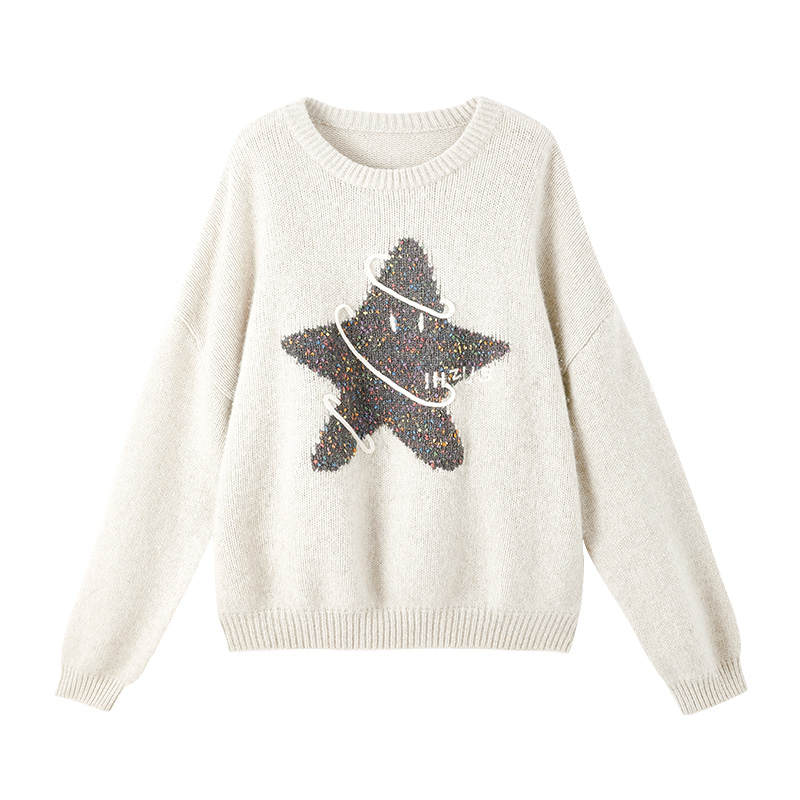 XIANGYING Sweaters Women's Beige Coffee Crew Neck Thickened Other