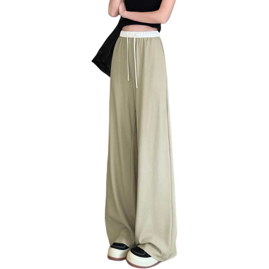 Tonlion Casual Pants Women's Gray Pea Green Moderate Wide Leg Pants