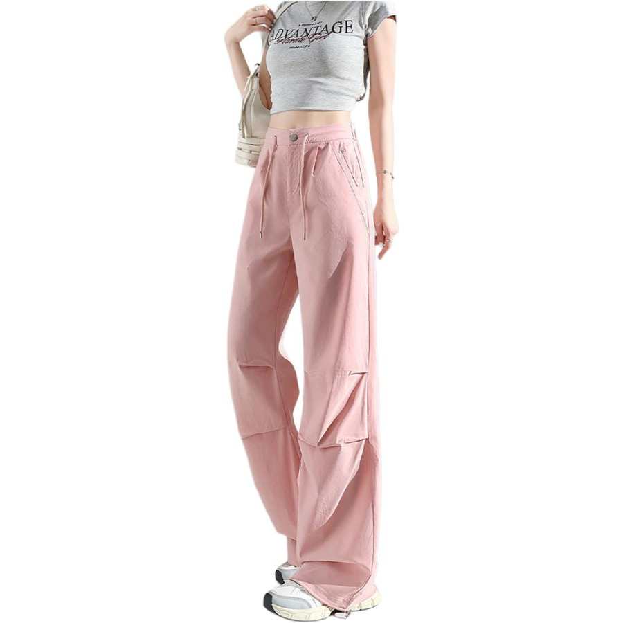Tonlion Casual Pants Women's Pink Moderate Wide Leg Pants