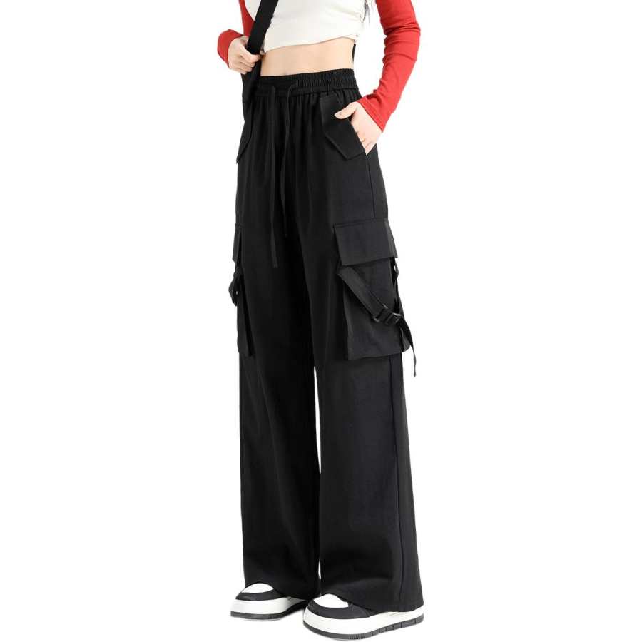 Tonlion Casual Pants Women's Black Moderate Cargo Pants