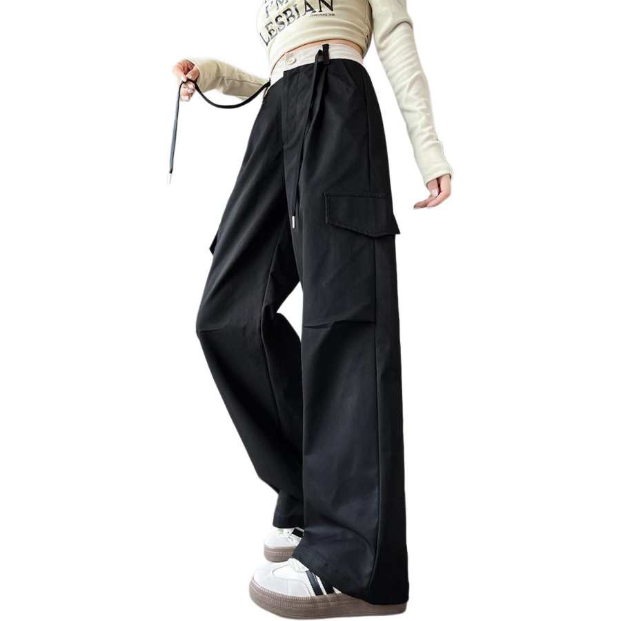 Tonlion Casual Pants Women's Black Moderate Wide Leg Pants