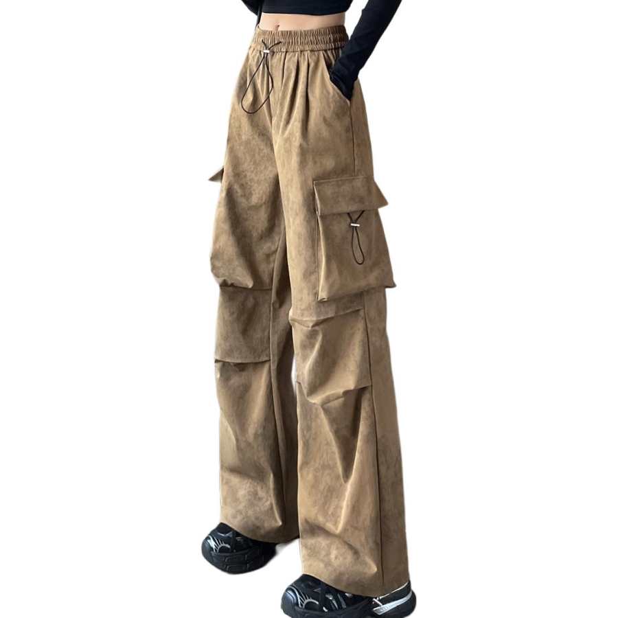 Tonlion Casual Pants Women's Khaki Moderate Wide Leg Pants