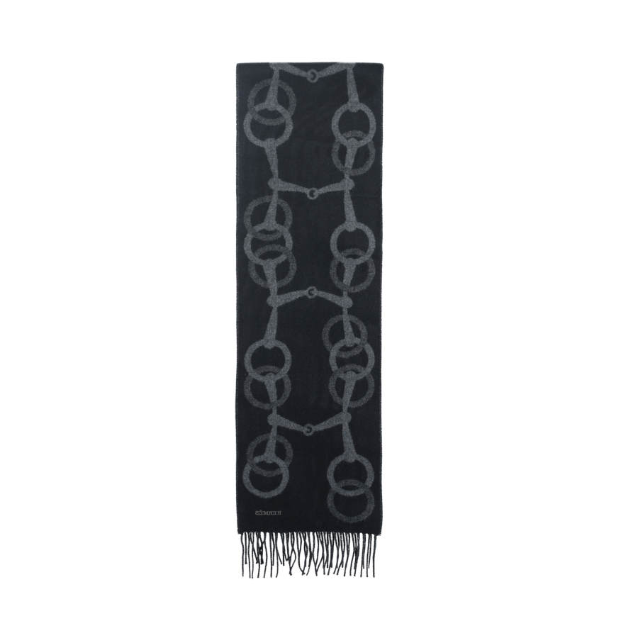 HERMES Cashmere Knit Scarves Men's Black/Gray