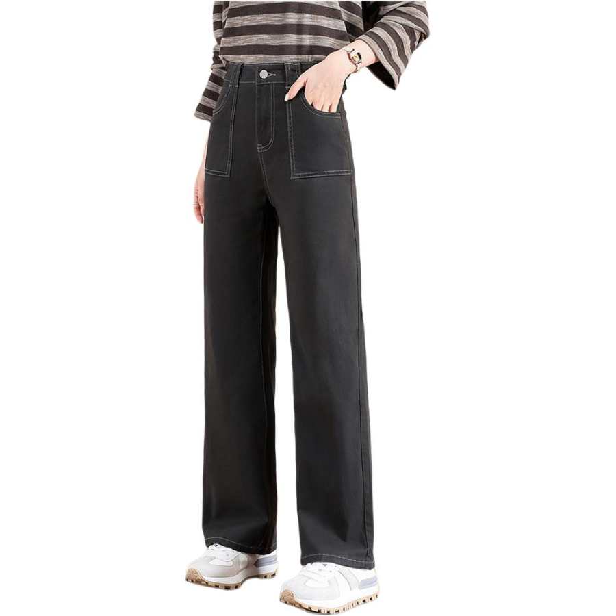 Tonlion Casual Pants Women's Dark Gray Moderate Straight Fit Pants