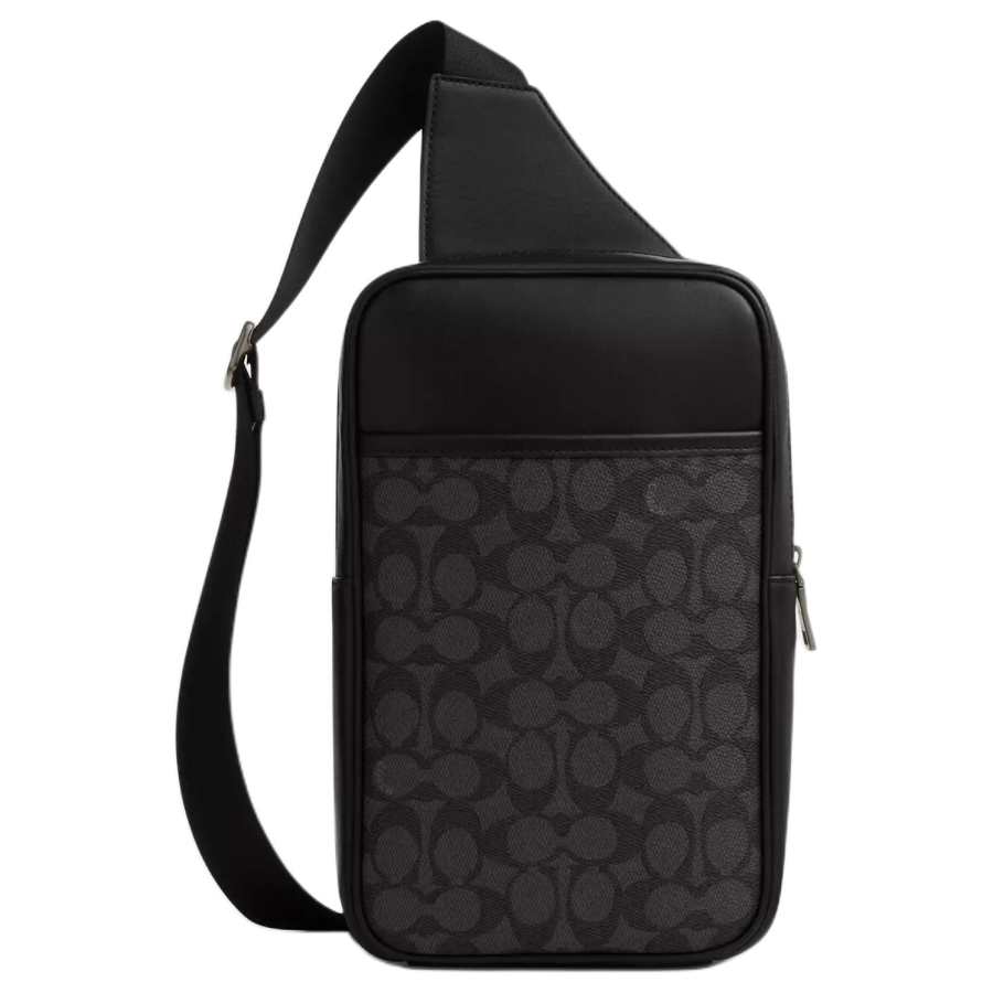 COACH Turner Coated Canvas With Calfskin Sling Bag Small Men's Dark Umber & Black