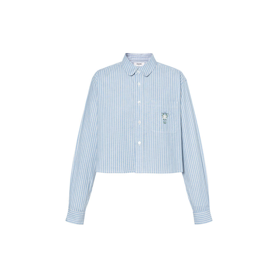 CELINE CELINE Striped Button Up Cropped Shirt