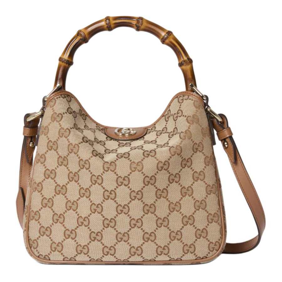 GUCCI Diana Fabric One Shoulder Handbag Small Women's Beige & Dark Brown
